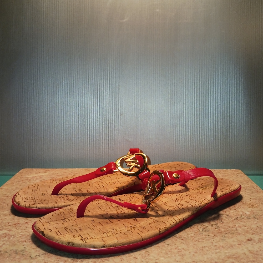 Michael Kors Size 8 Red Cork Sandals Flip Flops